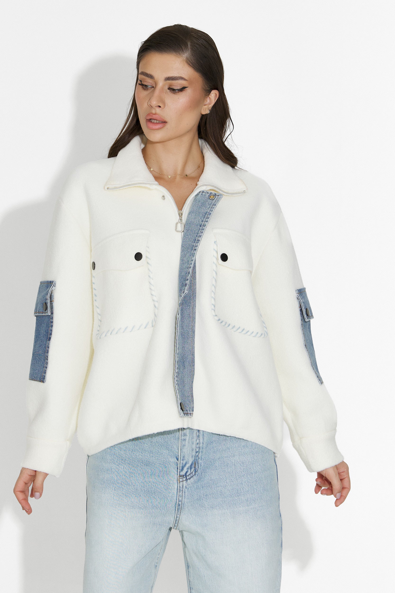 Jacheta dama casual alba Nedaria Bogas