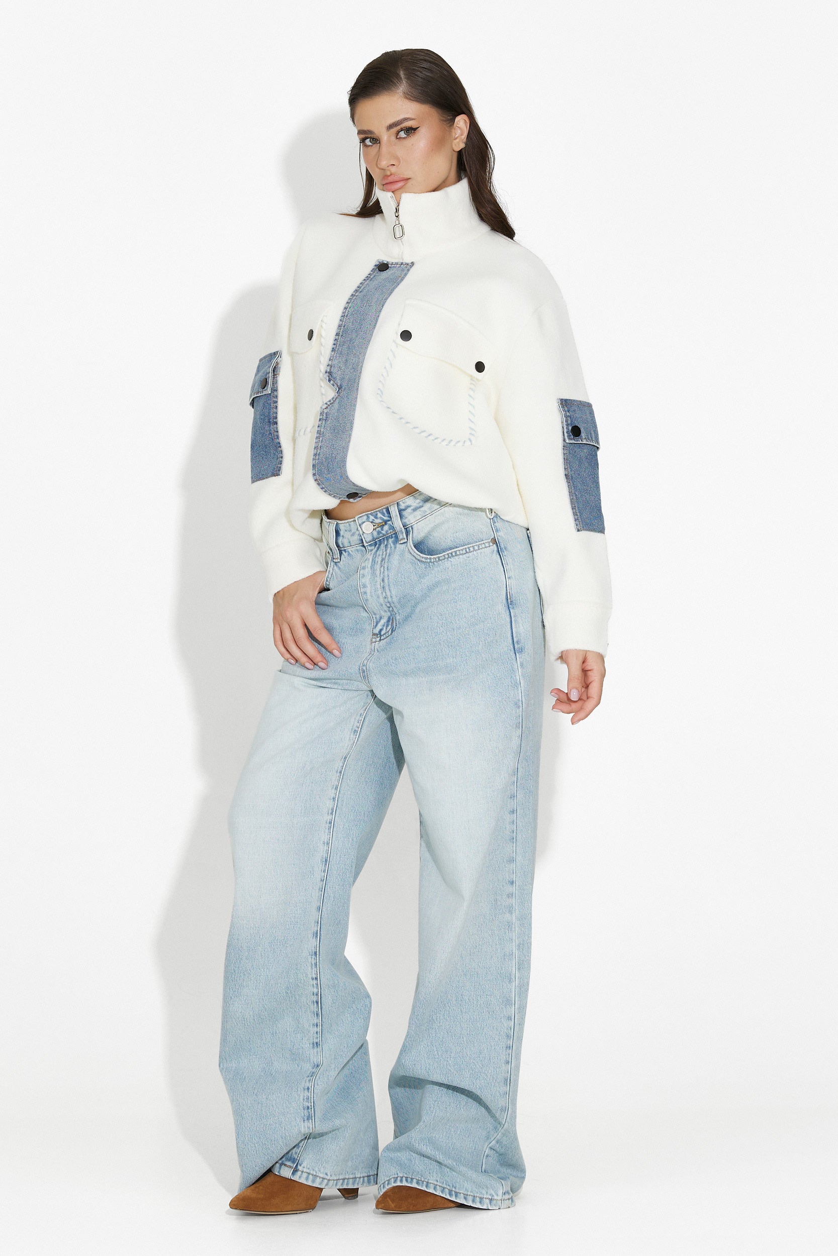 Jacheta dama casual alba Nedaria Bogas