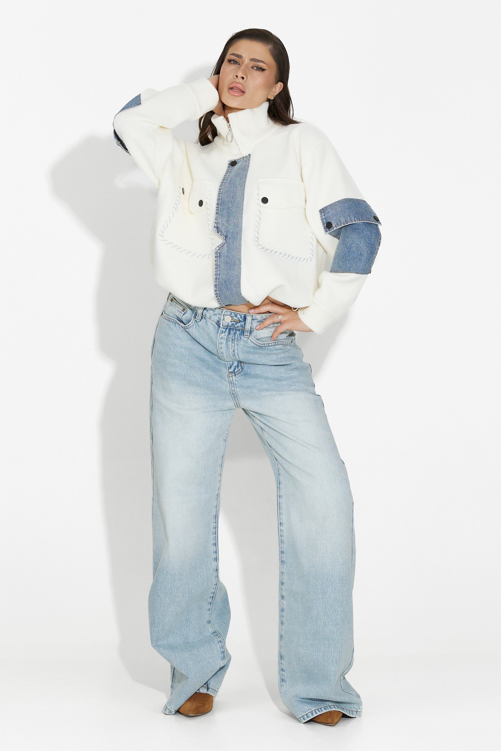 Jacheta dama casual alba Nedaria Bogas