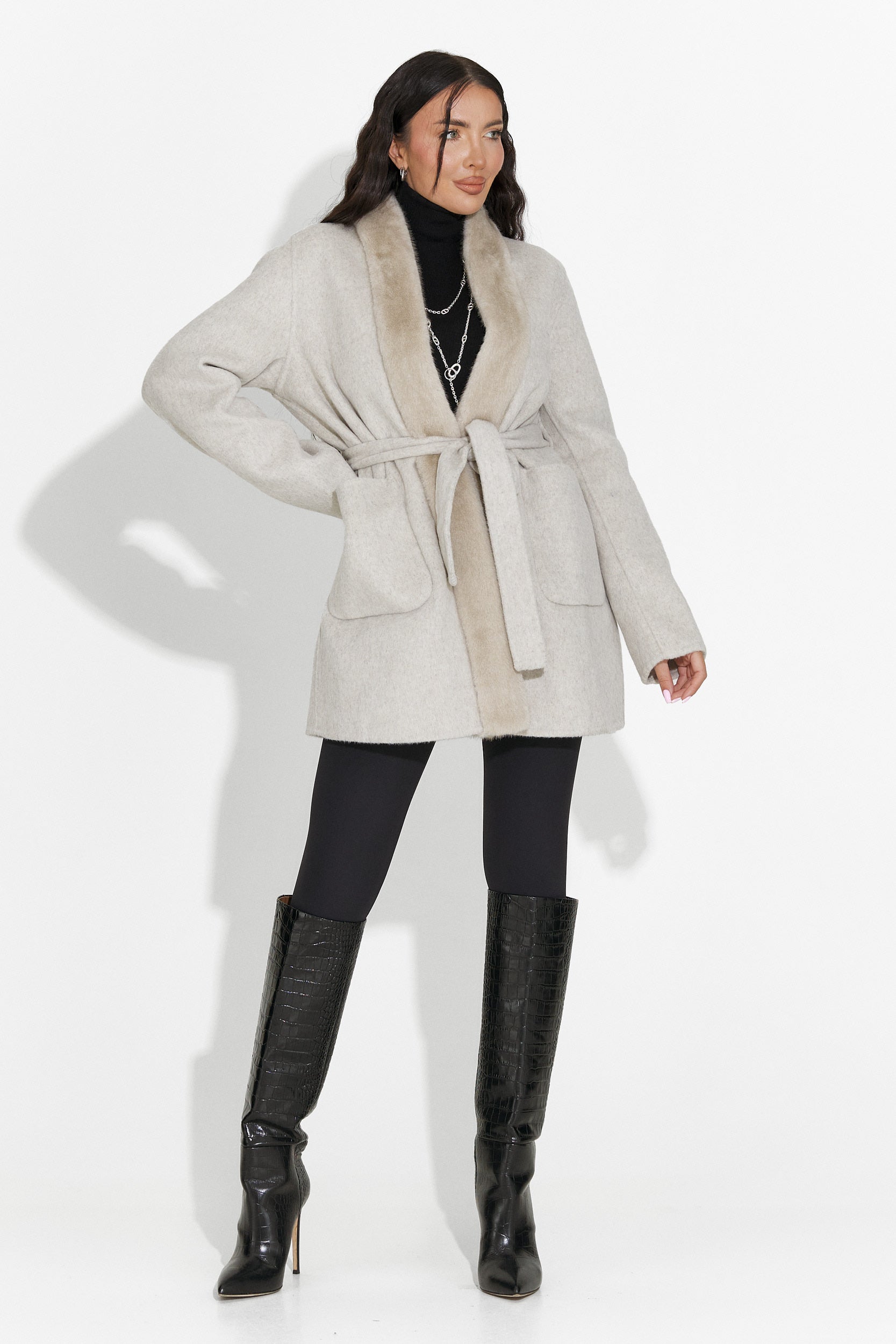 Palton dama elegant bej Gelira Bogas