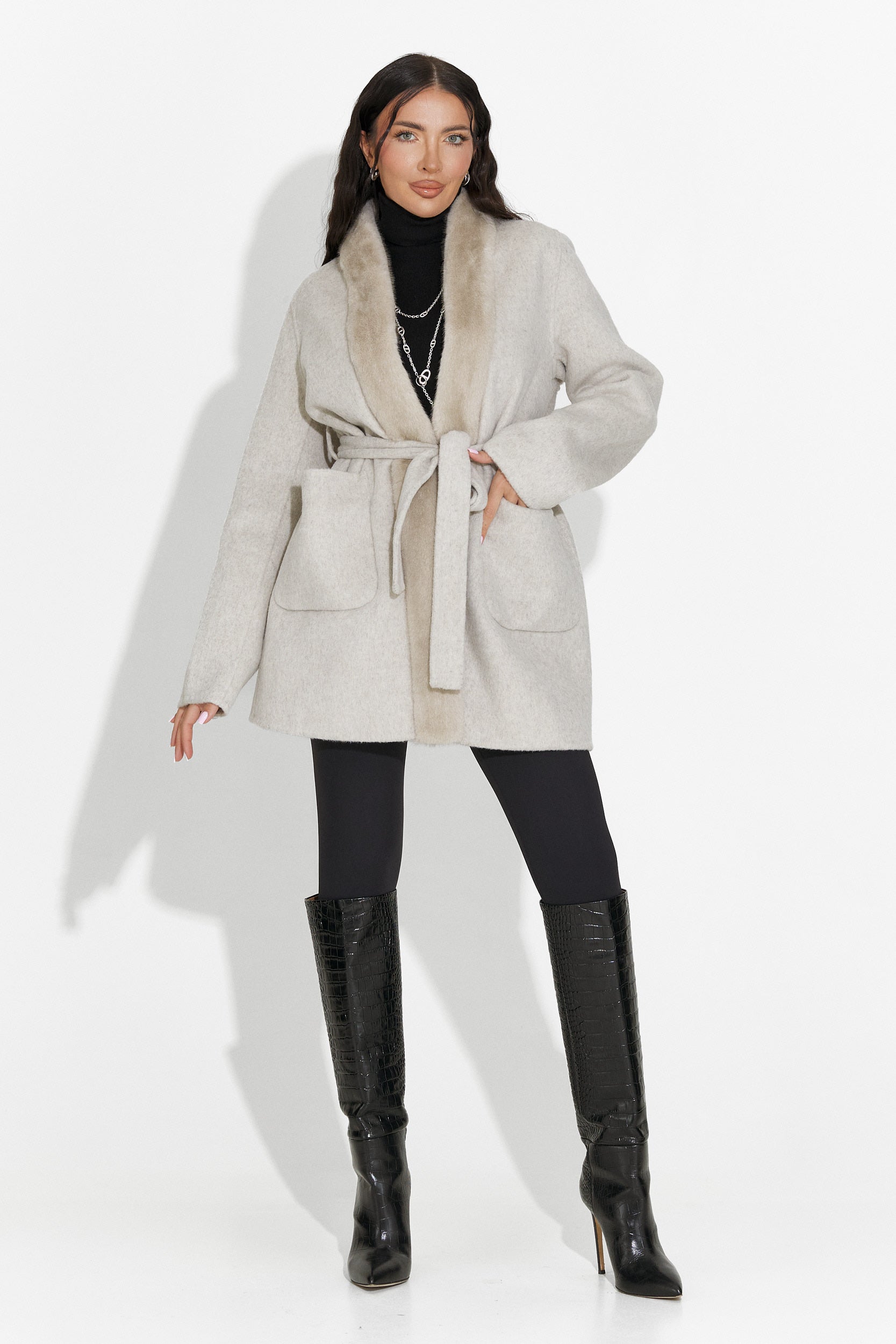 Palton dama elegant bej Gelira Bogas