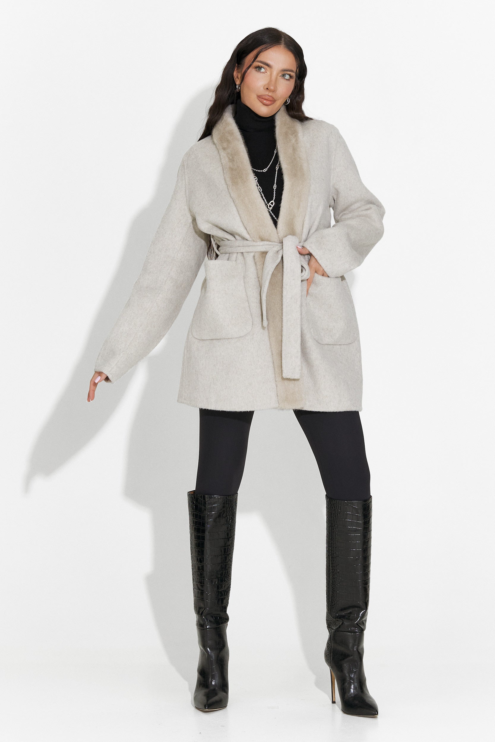 Palton dama elegant bej Gelira Bogas