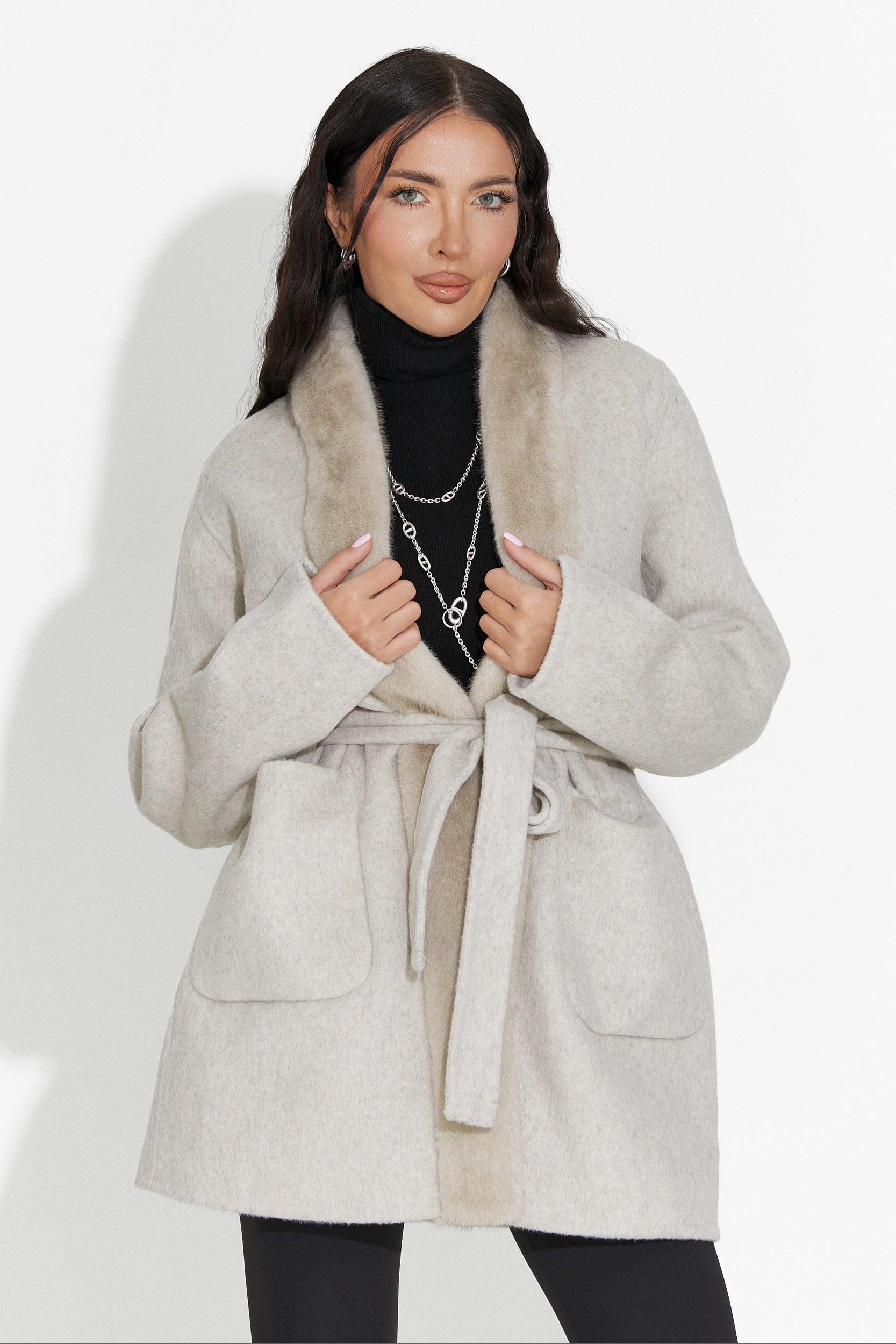 Palton dama elegant bej Gelira Bogas