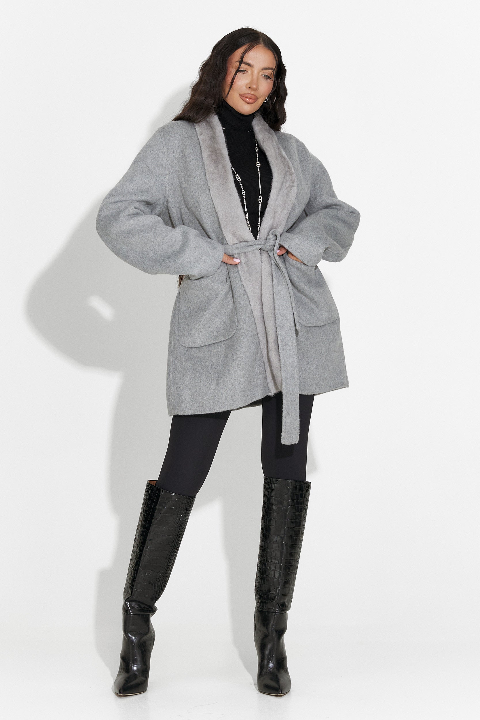 Palton dama elegant gri Gelira Bogas