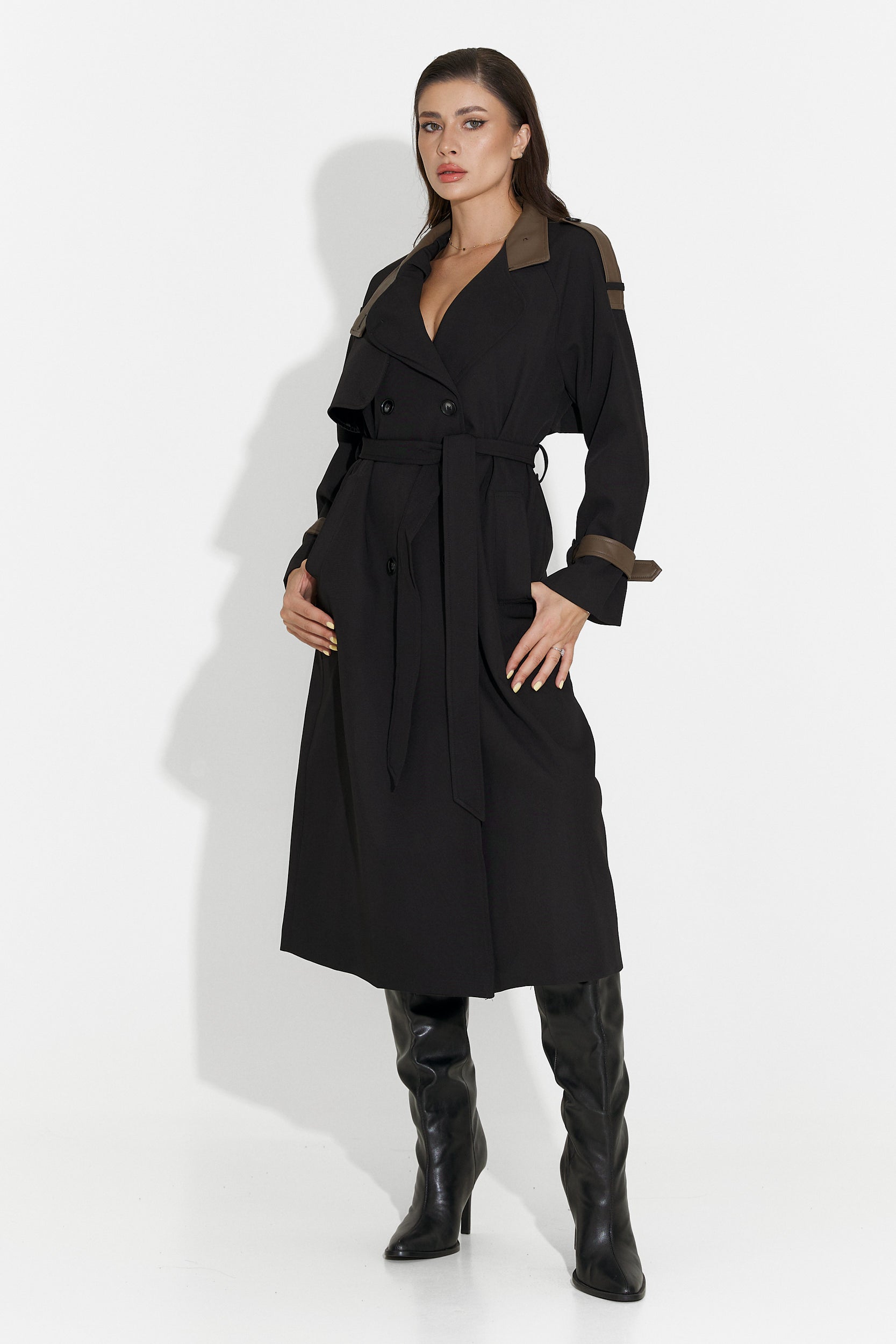 Palton dama lung negru Daine Bogas