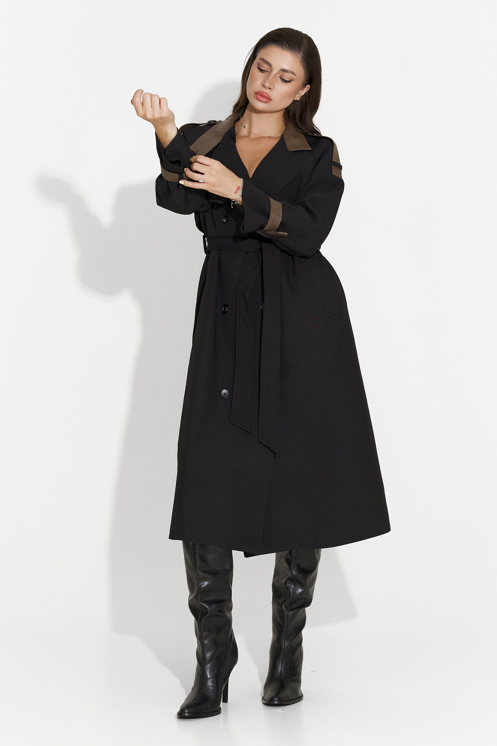 Palton dama lung negru Daine Bogas