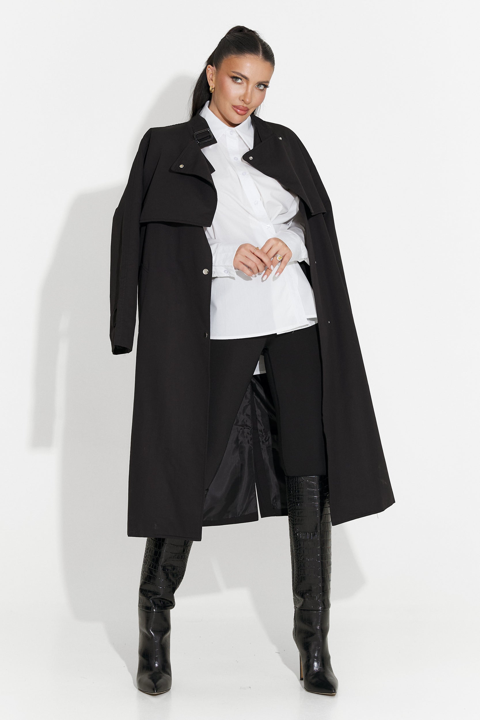 Palton dama lung negru Emalia Bogas