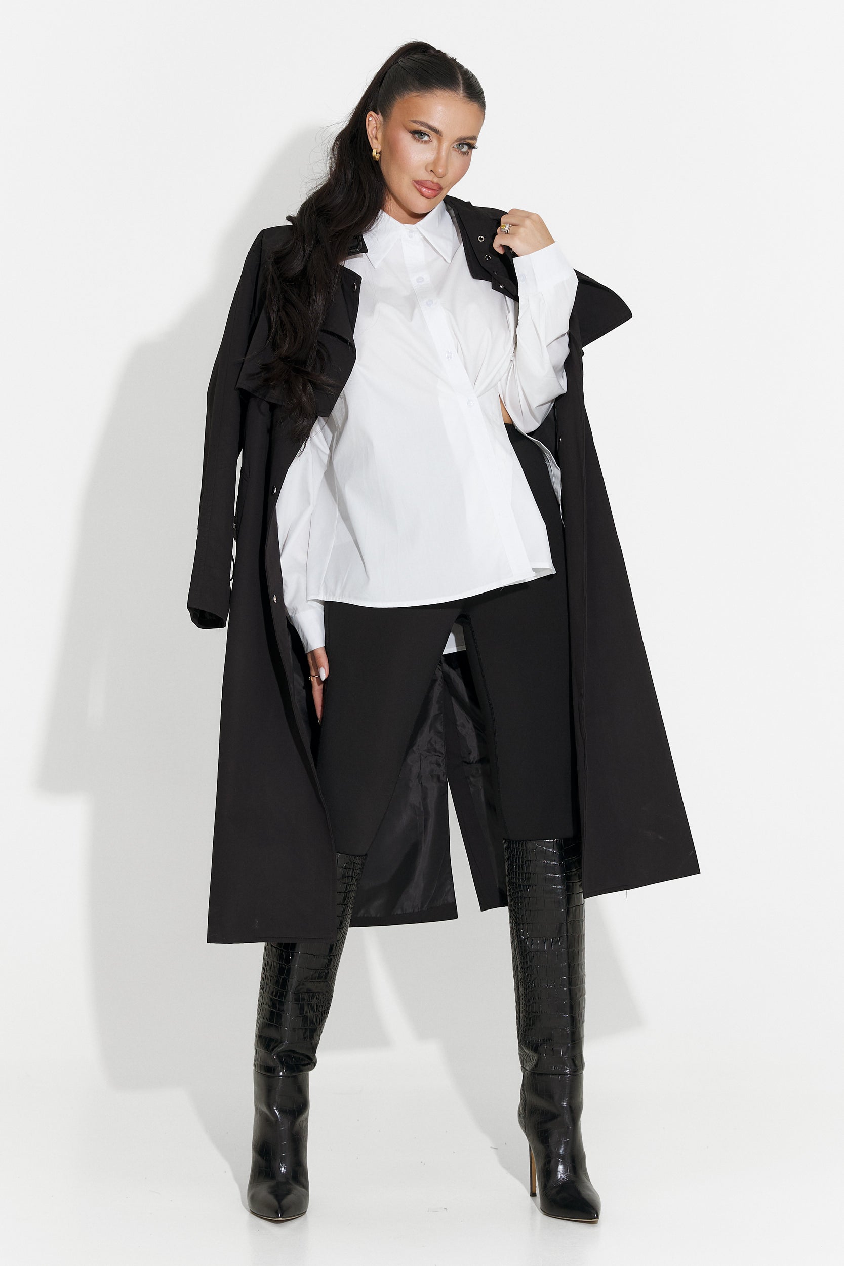 Palton dama lung negru Emalia Bogas