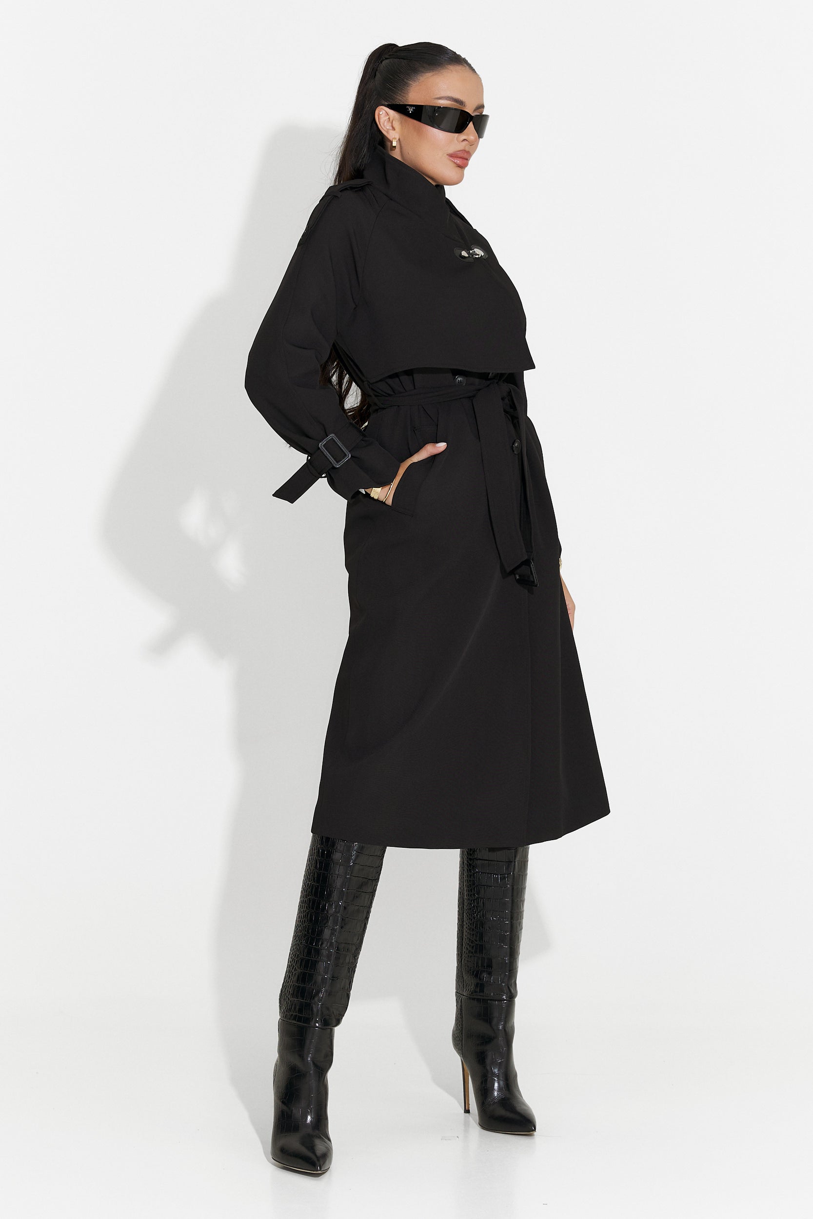 Palton dama lung negru Misena Bogas