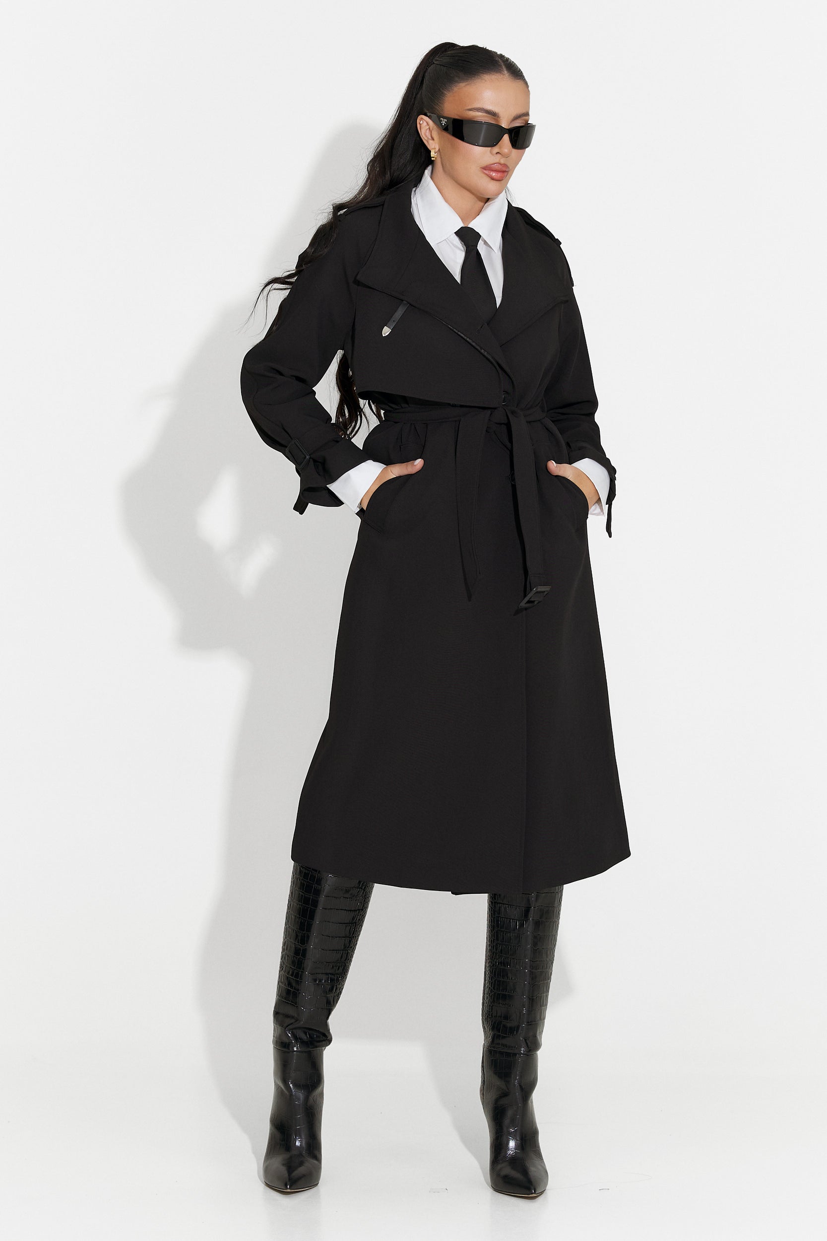 Palton dama lung negru Misena Bogas