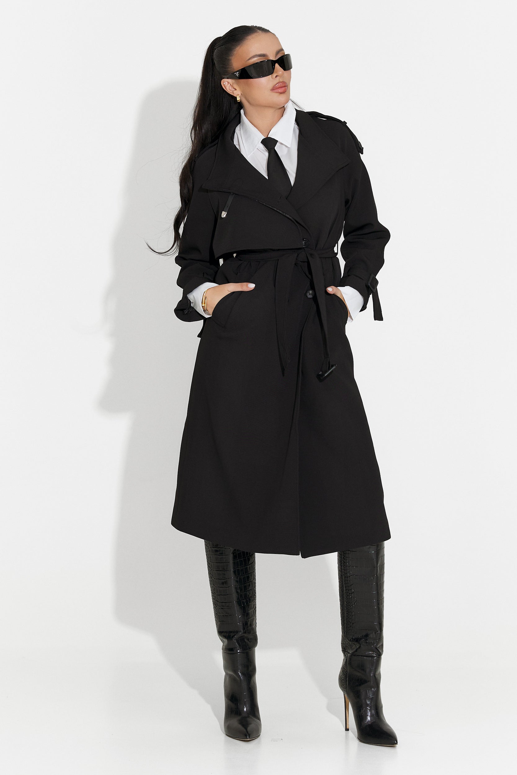 Palton dama lung negru Misena Bogas