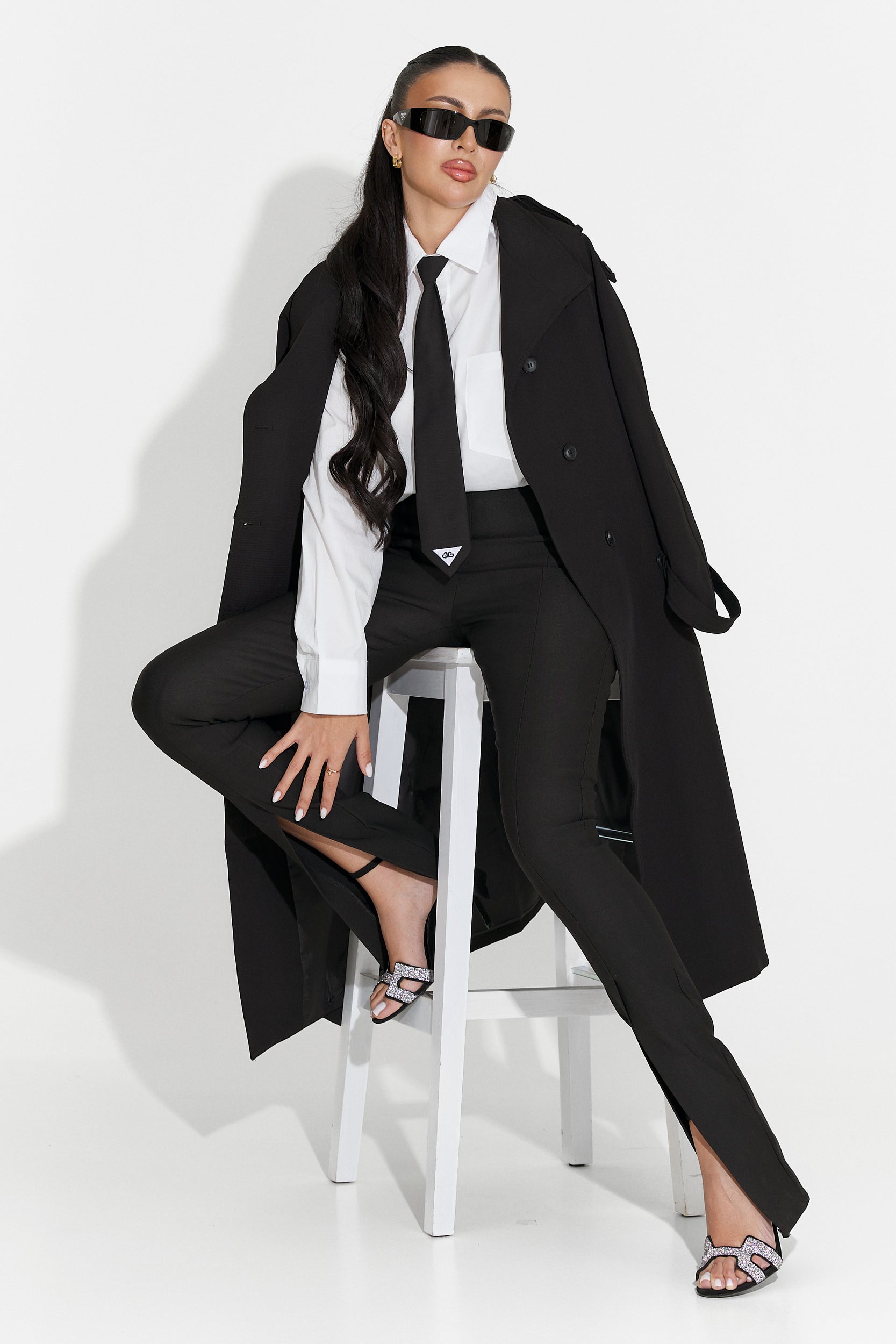 Palton dama lung negru Misena Bogas