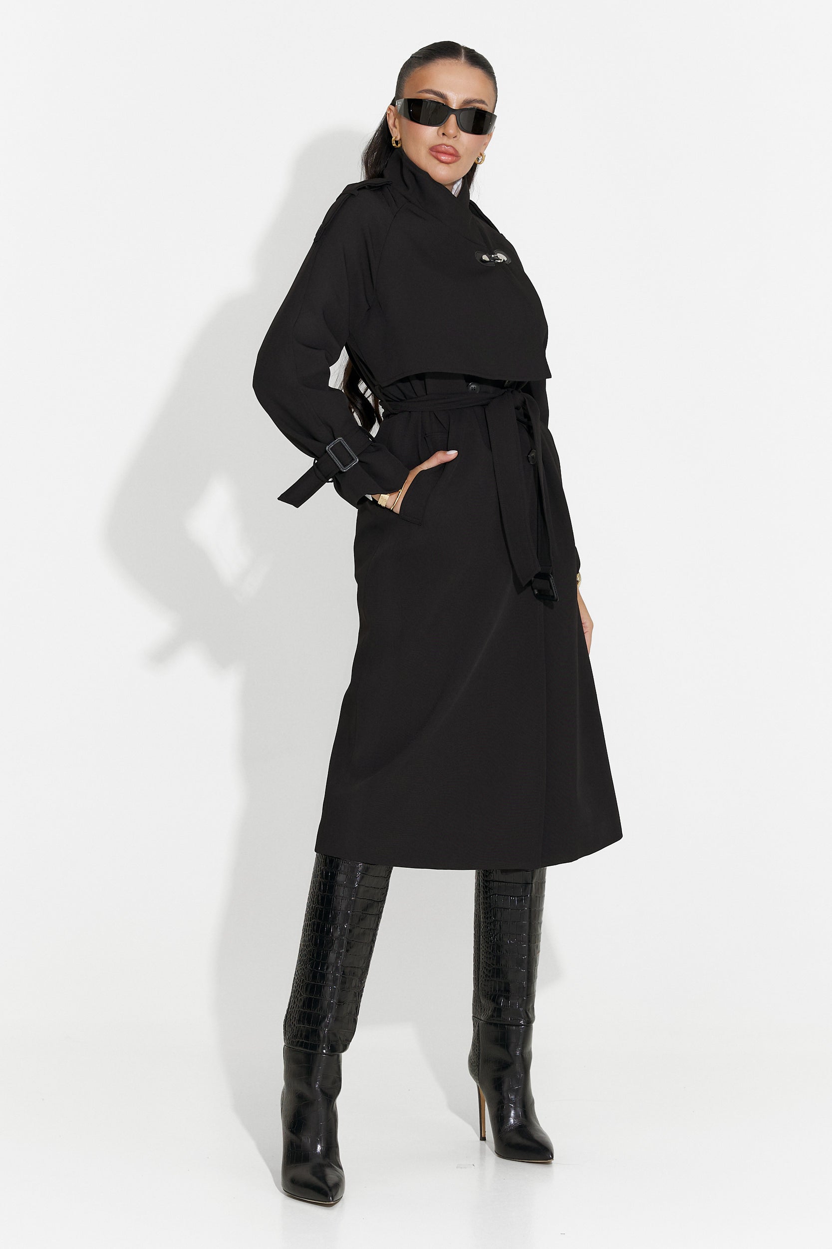 Palton dama lung negru Misena Bogas