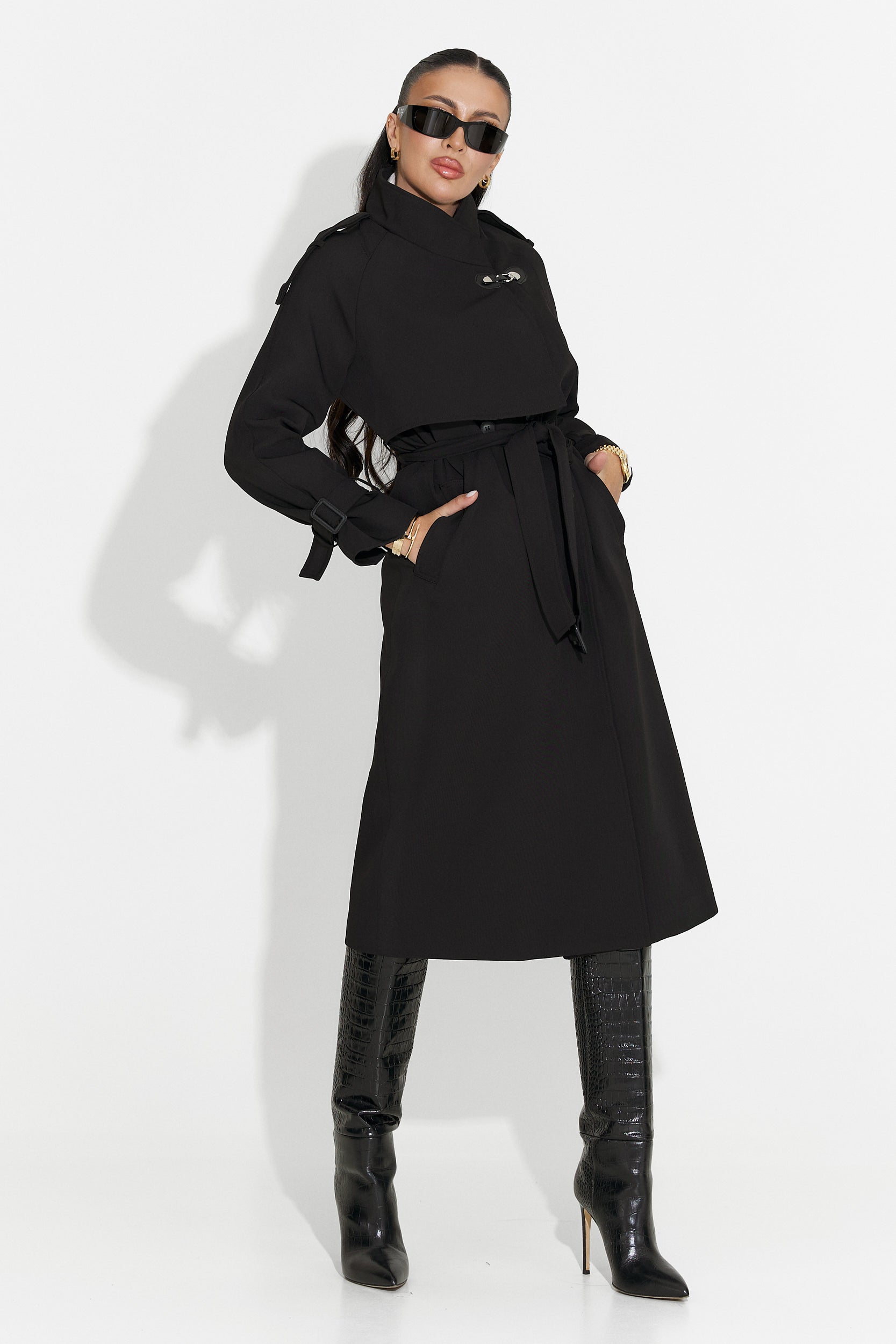 Palton dama lung negru Misena Bogas