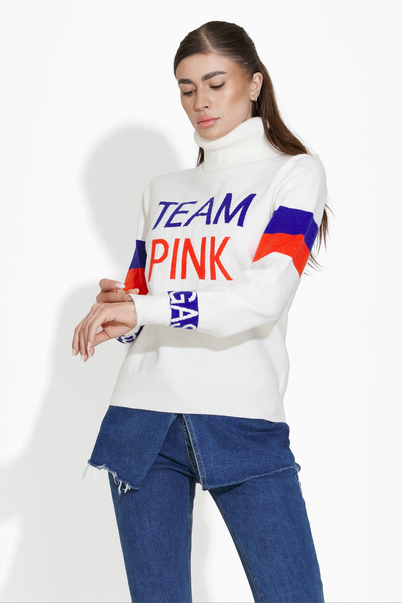 Pulover dama casual alb Geana Bogas