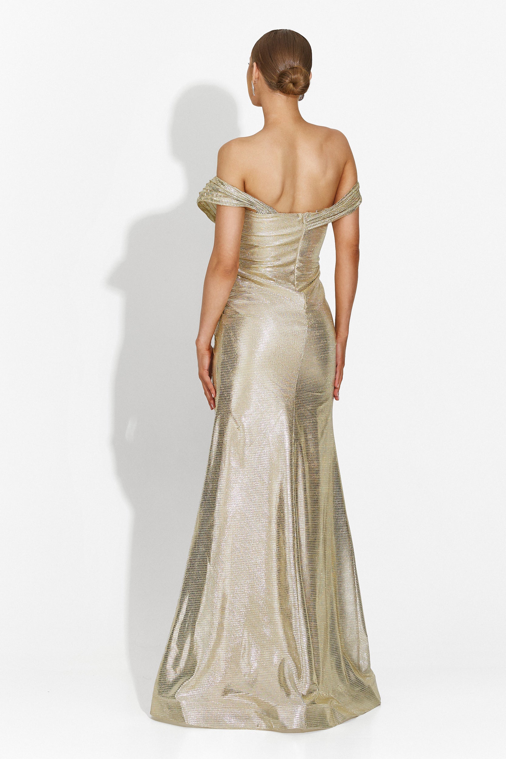 [Resigiat] Rochie dama lunga bej-gold Stephane Bogas