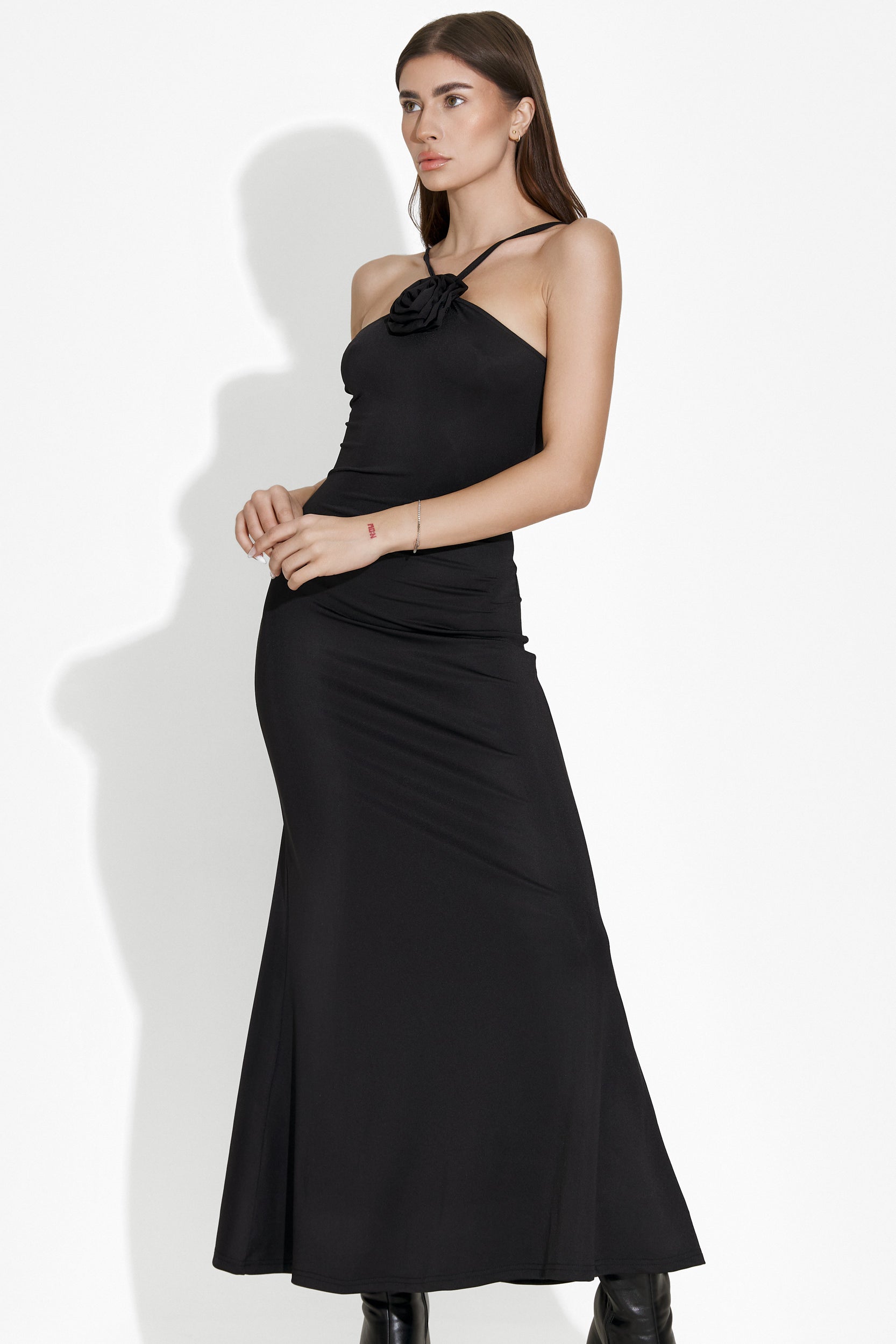 [Resigilat] Rochie dama lunga lycra neagra Loekie Bogas