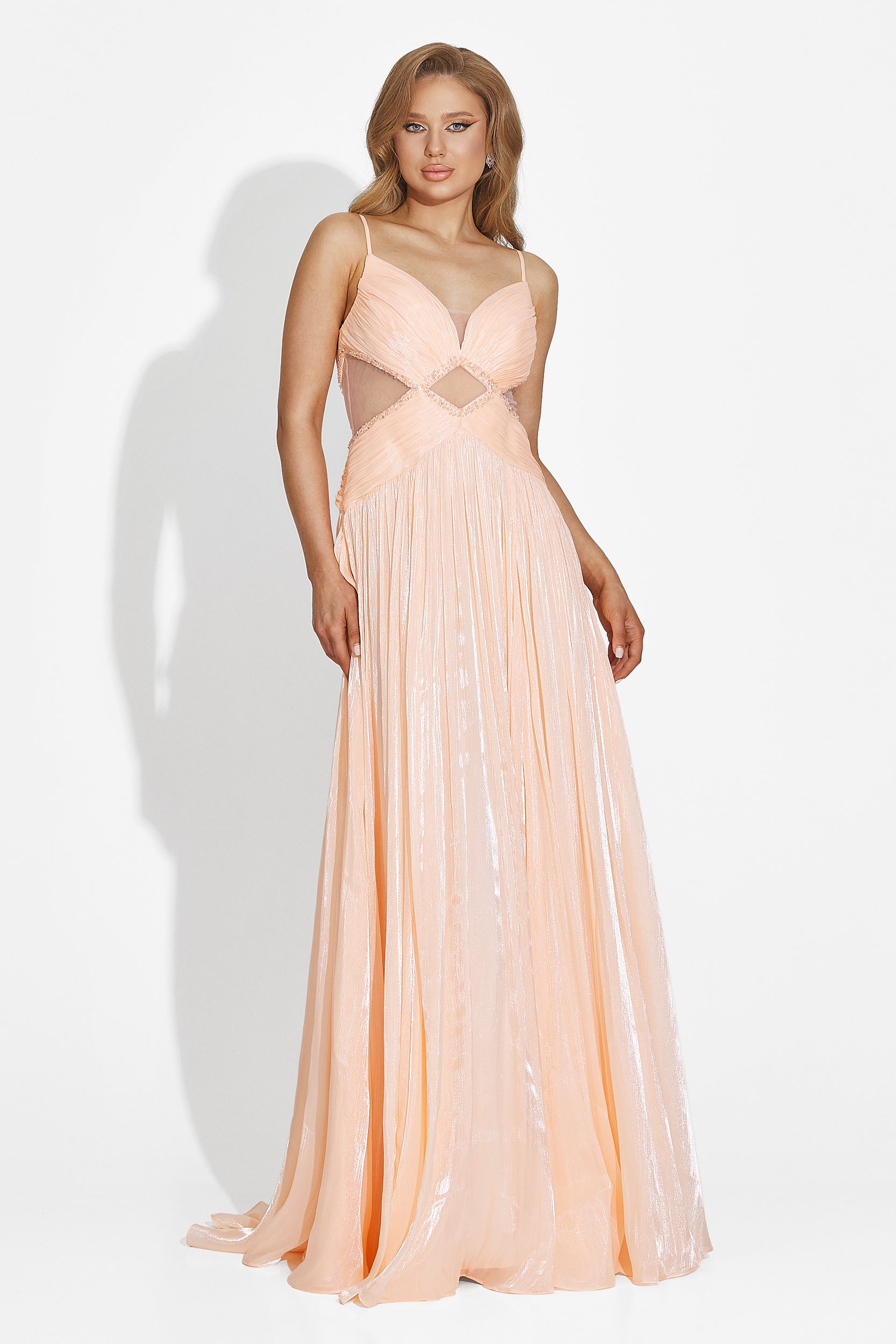 Rochie dama lunga piersica Latisha Bogas