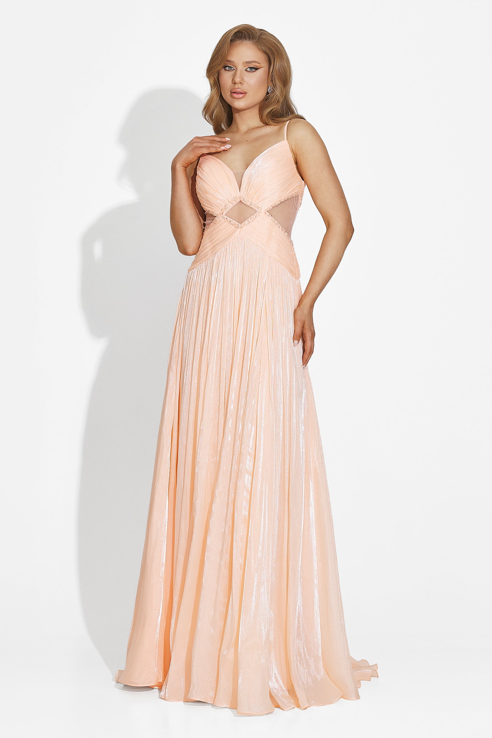 Rochie dama lunga piersica Latisha Bogas