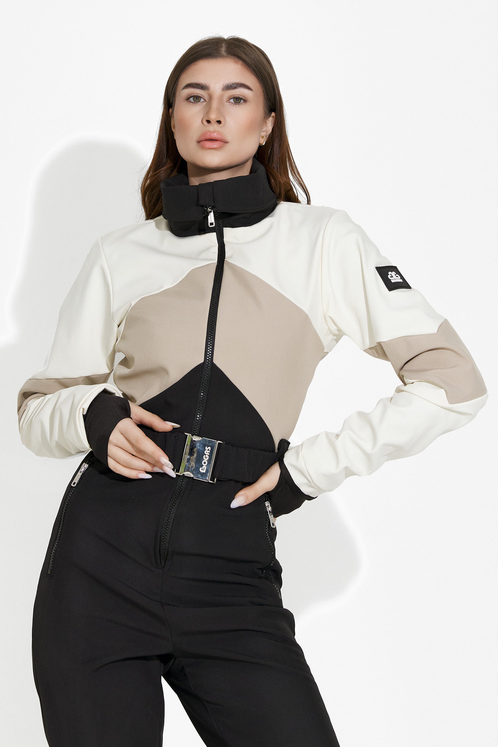 Salopeta ski casual bej negru Radika Bogas